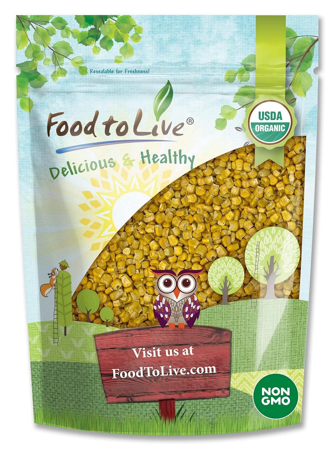 Food to Live Organic Super Sweet Corn, Freeze-Dried, 8 Ounces - Whole Kernels, Non-GMO, Kosher, Healthy Snack, Bulk, Grown in the USA