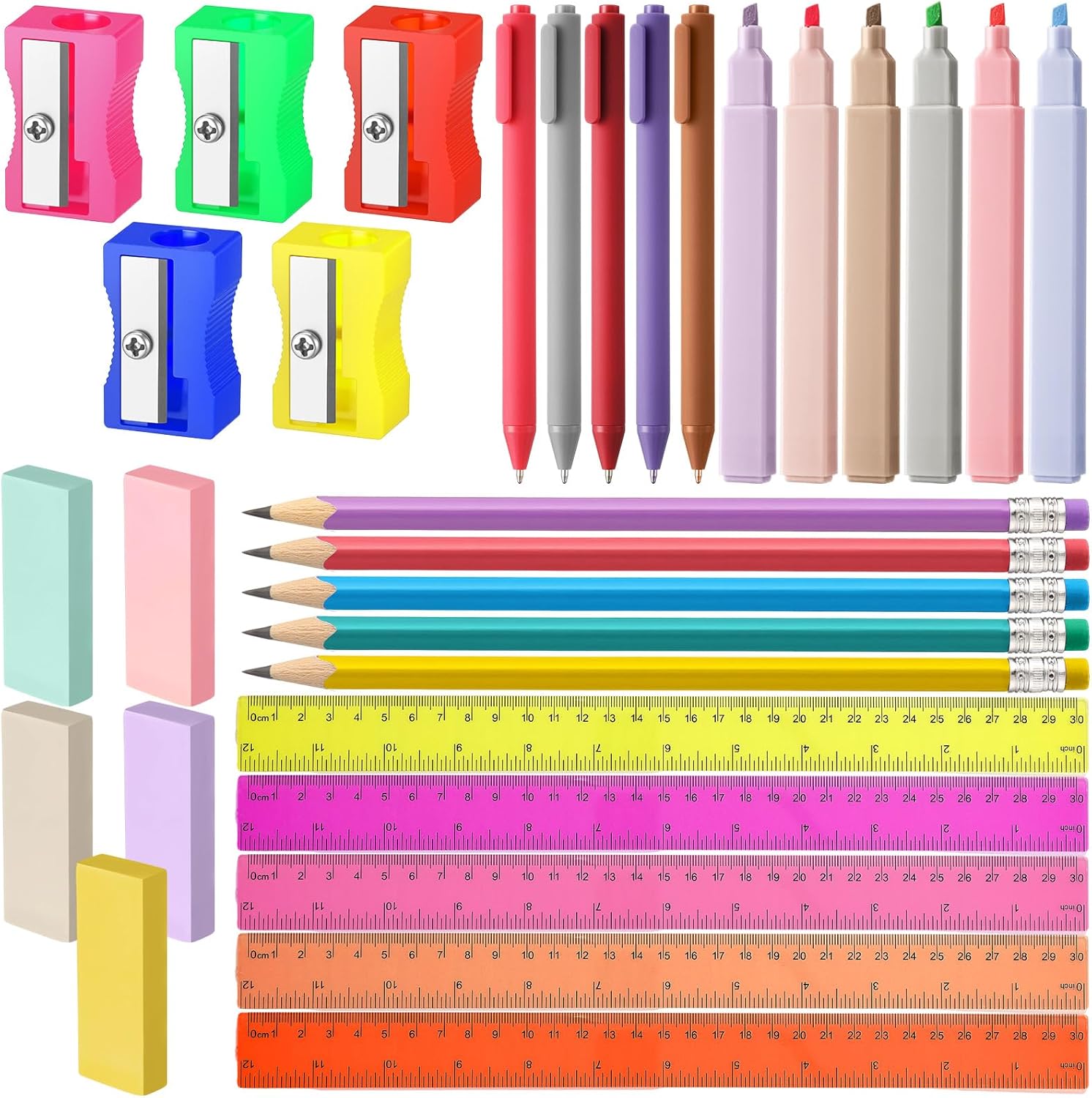 240 Pcs Operation Christmas Gift Bulk School Supplies Include Ballpoint Pen, Ruler, Pencil, Eraser Refill, Highlighter, and Pencil Sharpener for Operation Christmas Back to School