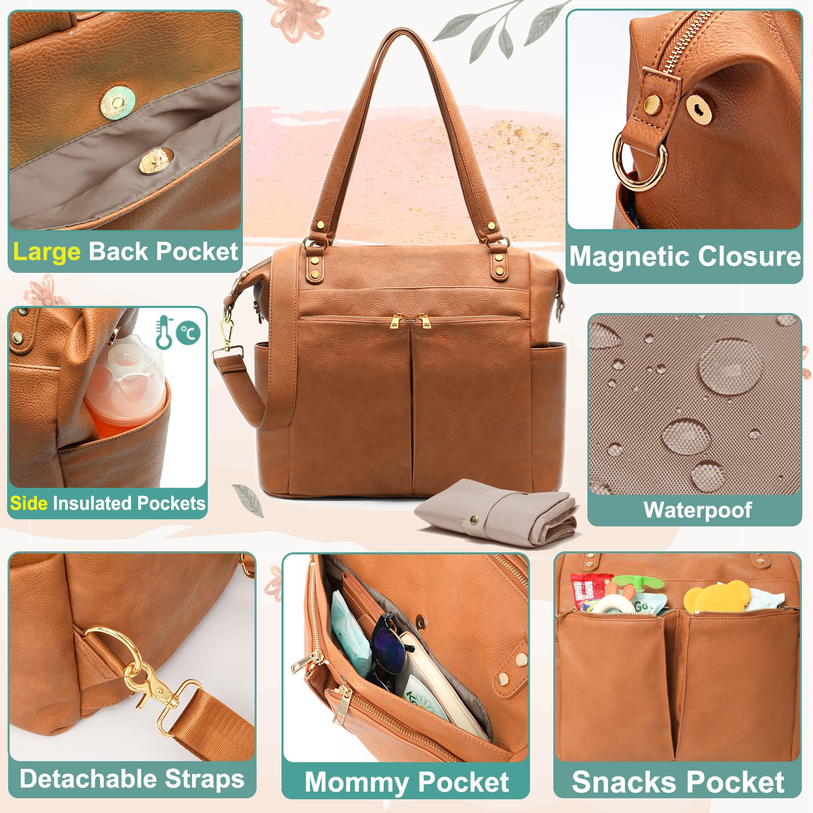 Amazon.com: MOMINSIDE Diaper Bag Tote, 4 in 1 Leather Diaper Bag