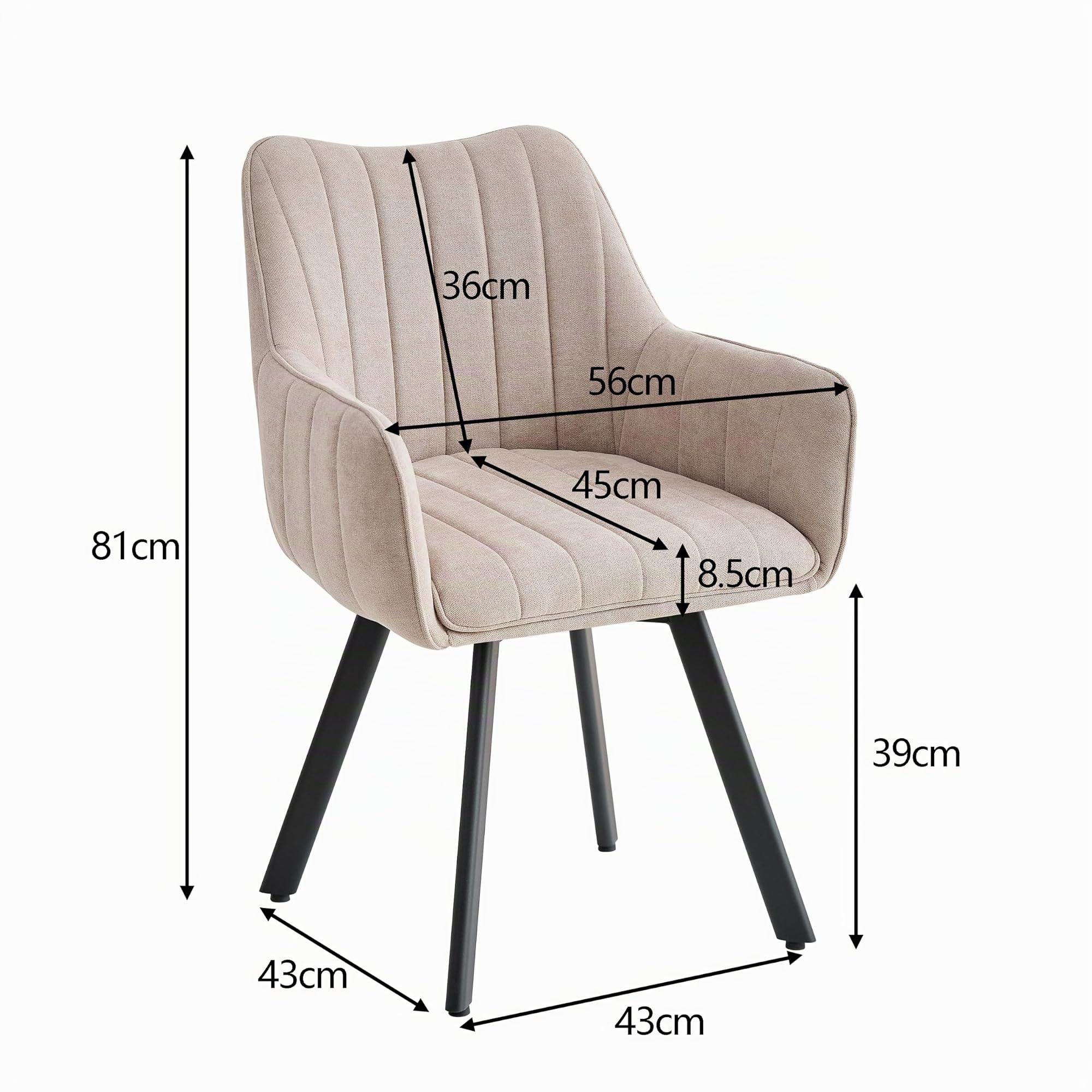 Set di 4 Sedie da Pranzo con Braccioli, Sedie da Cucina Imbottite in Lino, Gambe in Metallo Girevoli a 360°, Adatte a Sale da Pranzo, Cucine e Soggiorni, Beige