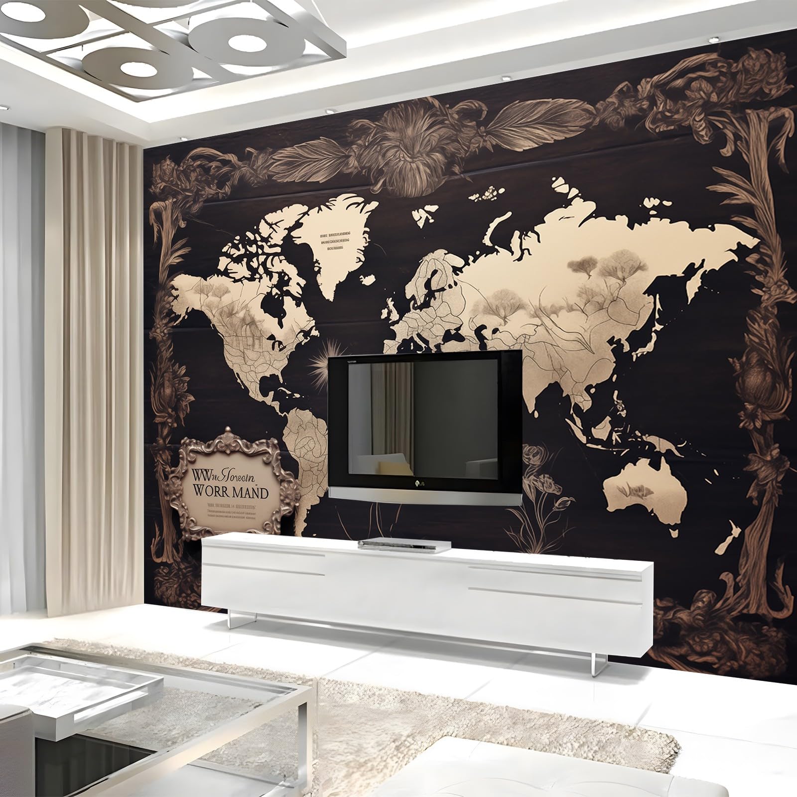 Tapeta mapa świata retro drewniane tło 250 x 175 cm zdjęcie plakat mural tapeta, DIY sztuka ścienna mural wodoodporne tapety ścienne, do salonu sypialni przedszkola tło telewizora wystrój domu