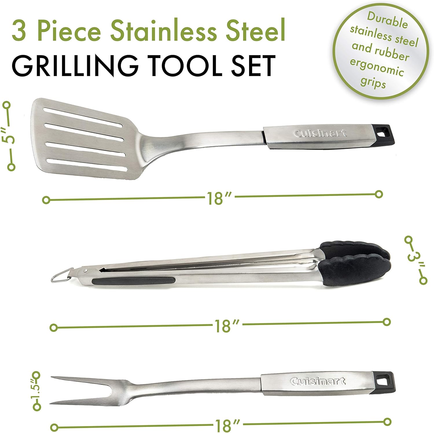 Cuisinart CGS-333 Professional Grill Tool Set (3-Piece),Black and Stainless Steel : Barbecue Tool Sets : Patio, Lawn & Garden