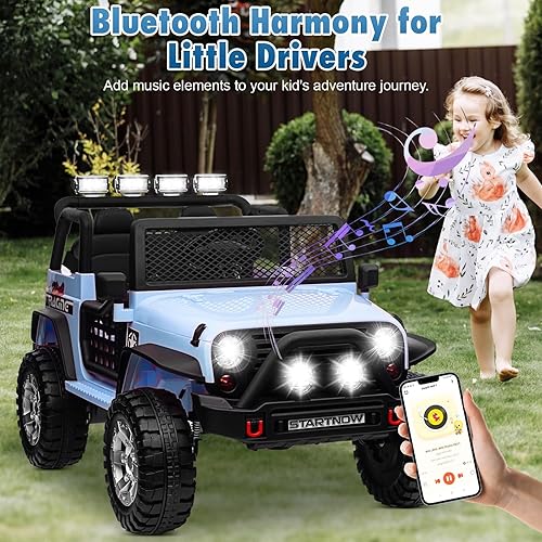 Miniatura 5 de Coche eléctrico de 24 V con 4 ruedas con control remoto, 2 plazas, motor de 400 W, 3 velocidades, música Bluetooth, luces LED, suspensión de