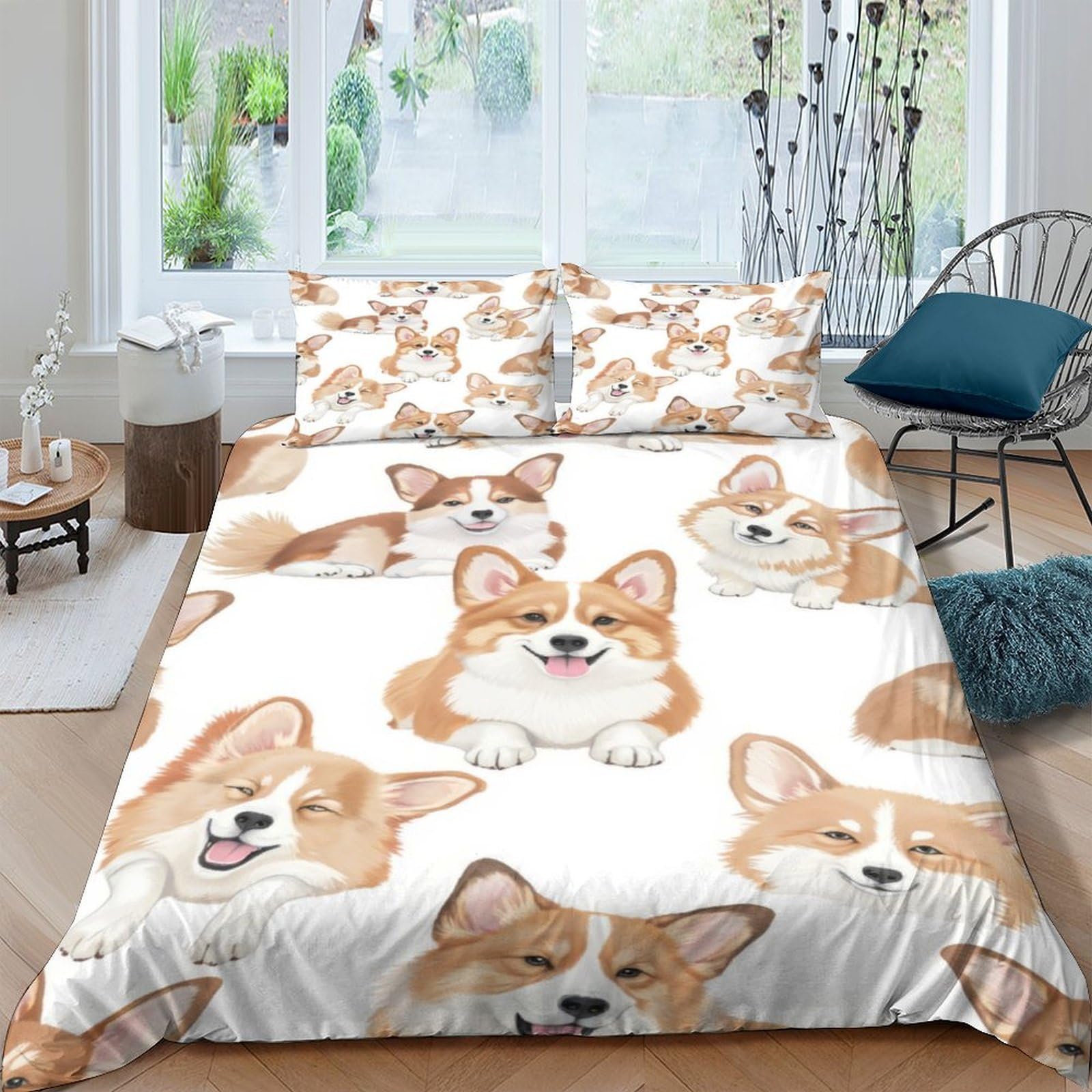 Ctjqhvkz Style-4 3D Printed Corgi Dog Fitted Sheet Microfiber Soft Breathable Cartoon Pet Bed Cover For Bedroom Guest Room Decor Single（135X200cm）