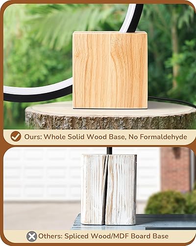 Miniatura 2 de EDISHINE Lámpara de mesa LED moderna, lámpara de noche con base de madera maciza de una pieza, temperatura de 3 colores y regulable continuo,