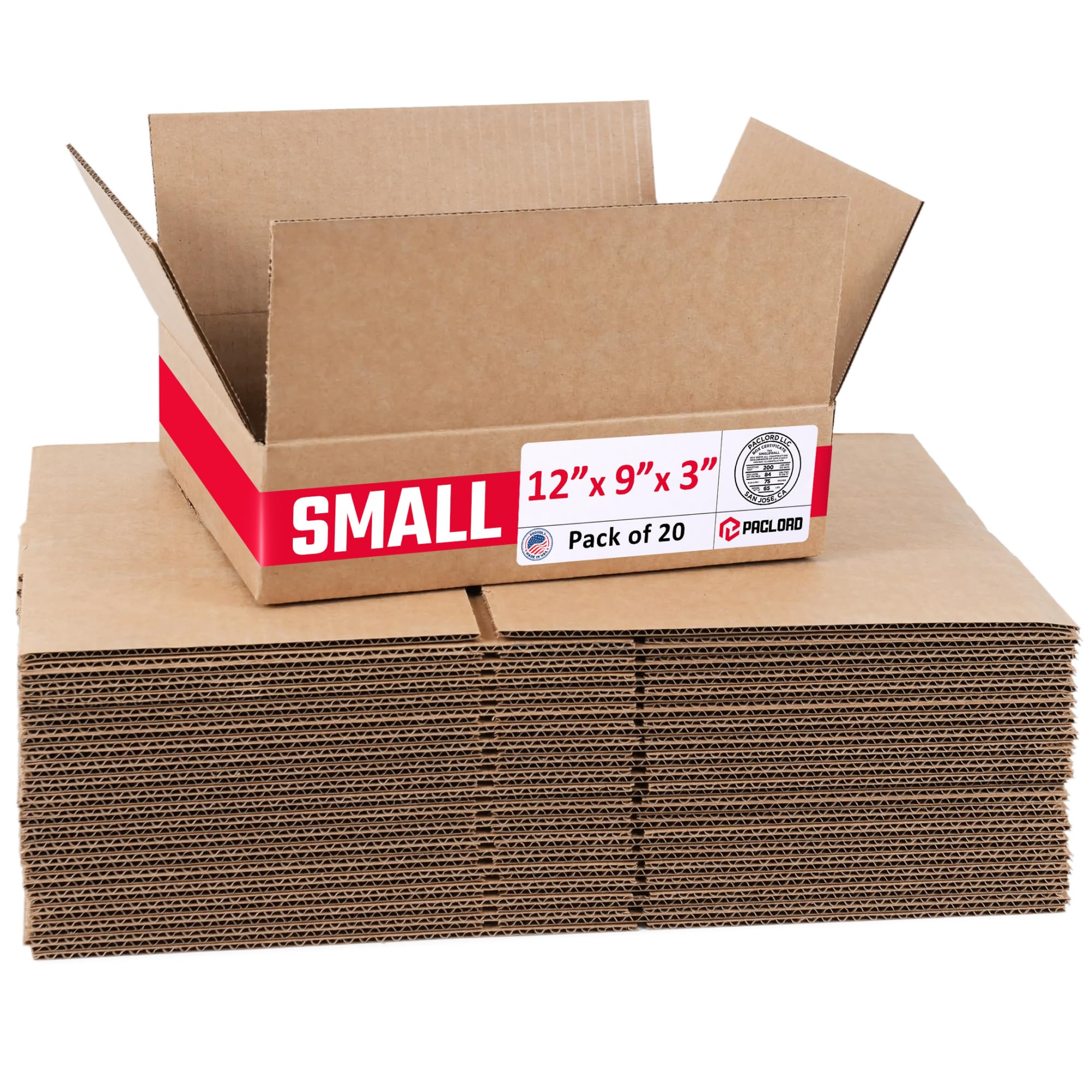 Small Cardboard Boxes 12"L x 9"W x 3"H (Pack of 20) - USA-Made Packing Boxes for Moving, Shipping, or Storage - USPS, UPS, FedEx Approved - Professional Packing Supplies for Moving | USA-Made Packing Boxes for Moving, Shipping, or Storage - USPS, UPS, FedEx Approved - Professional Packing Supplies