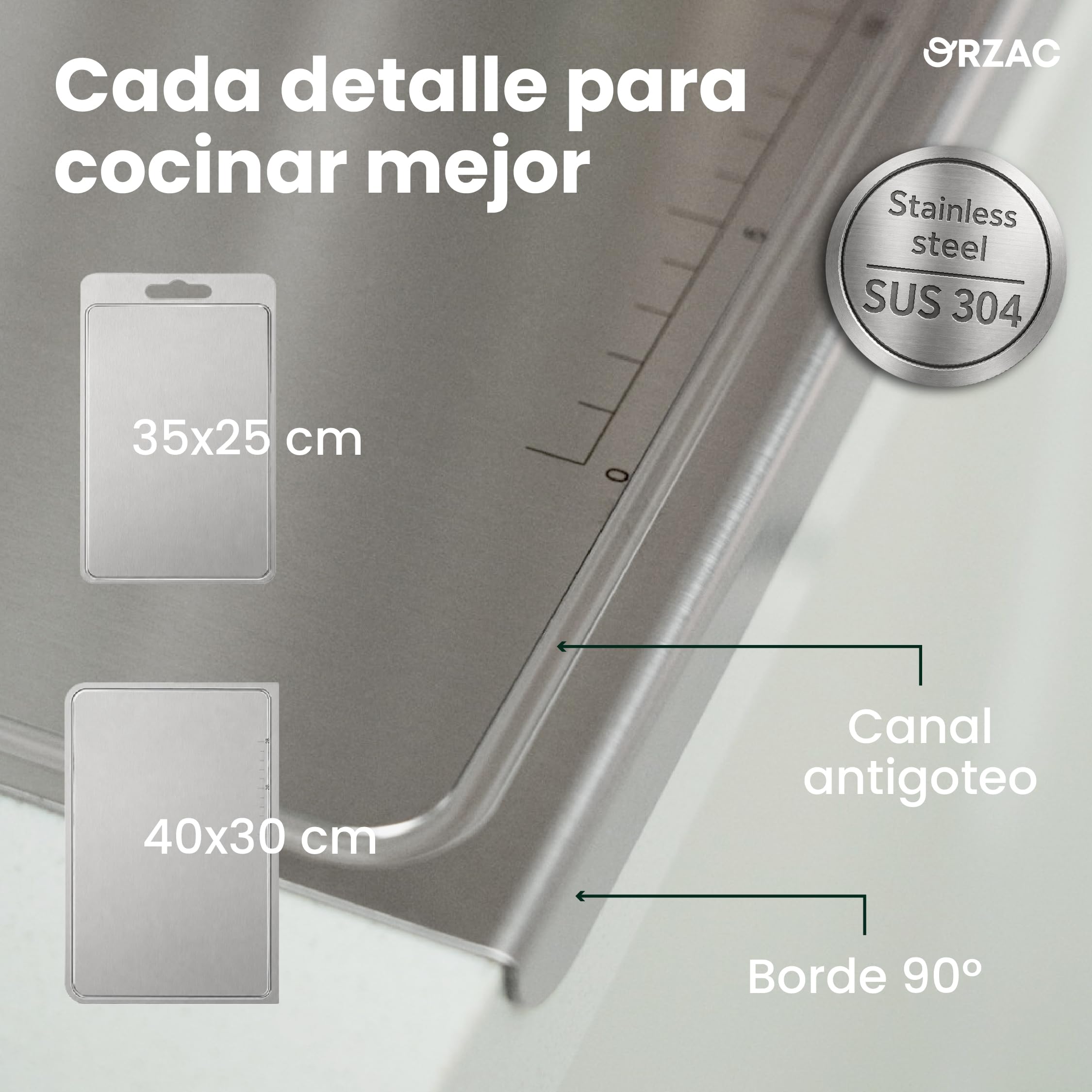 Tabla de Cortar Acero Inoxidable 2 Uds | 40x30 y 35x25 Cm