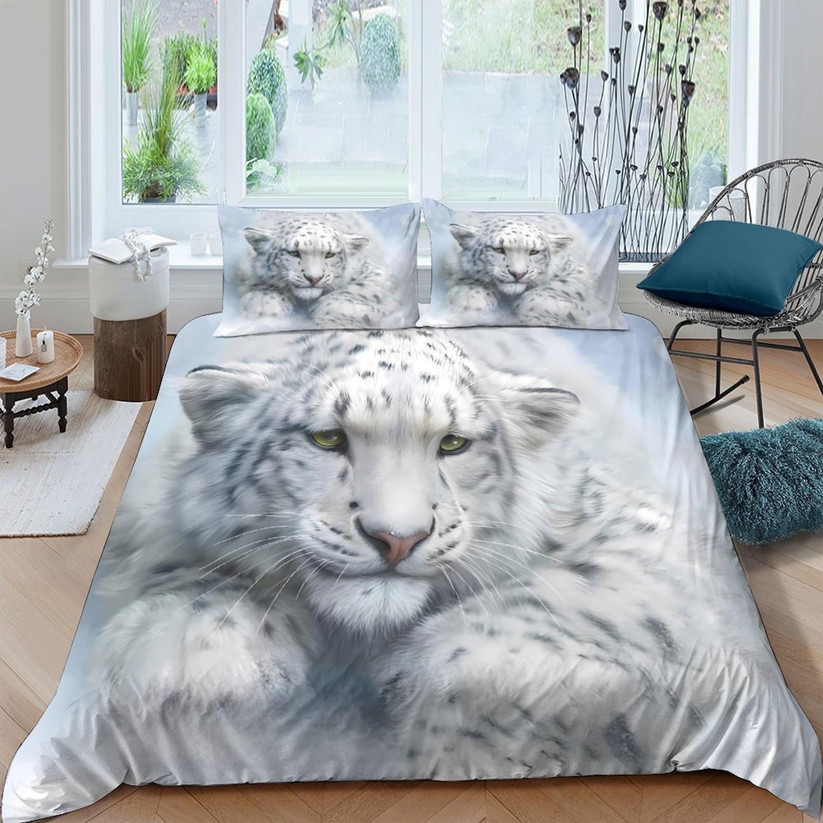 Ctjqhvkz Style-10 3D Printed Snow Leopard Fitted Sheet Microfiber Soft Anti-Slip Bedroom Decor Wild Animal Bed Cover For All Ages Single（135X200cm）