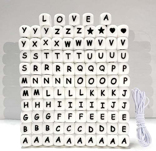 Wednesday 105 cuentas de silicona de letras de la A a la Z, cuentas del alfabeto de silicona de 0.47 pulgadas para hacer llaveros con nombre,