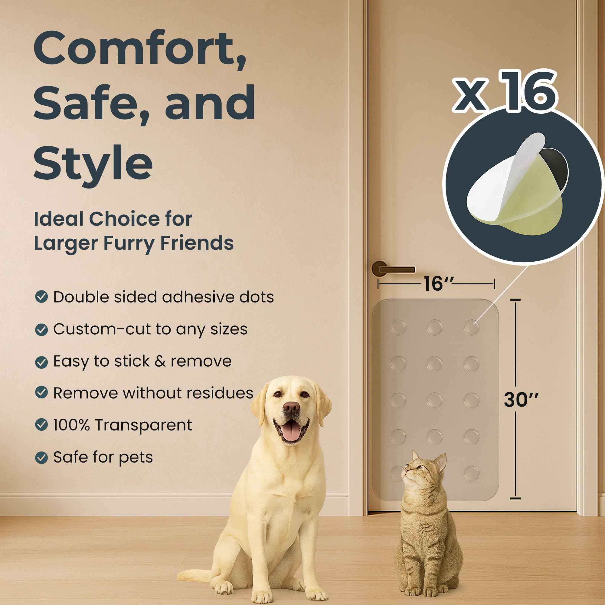 Dog Door Scratch Protector 2-Pack 16 x 30’’ Customizable Transparent PVC Film, Anti-Scratch Guard for Doors & Trim, Damage Proof Protection