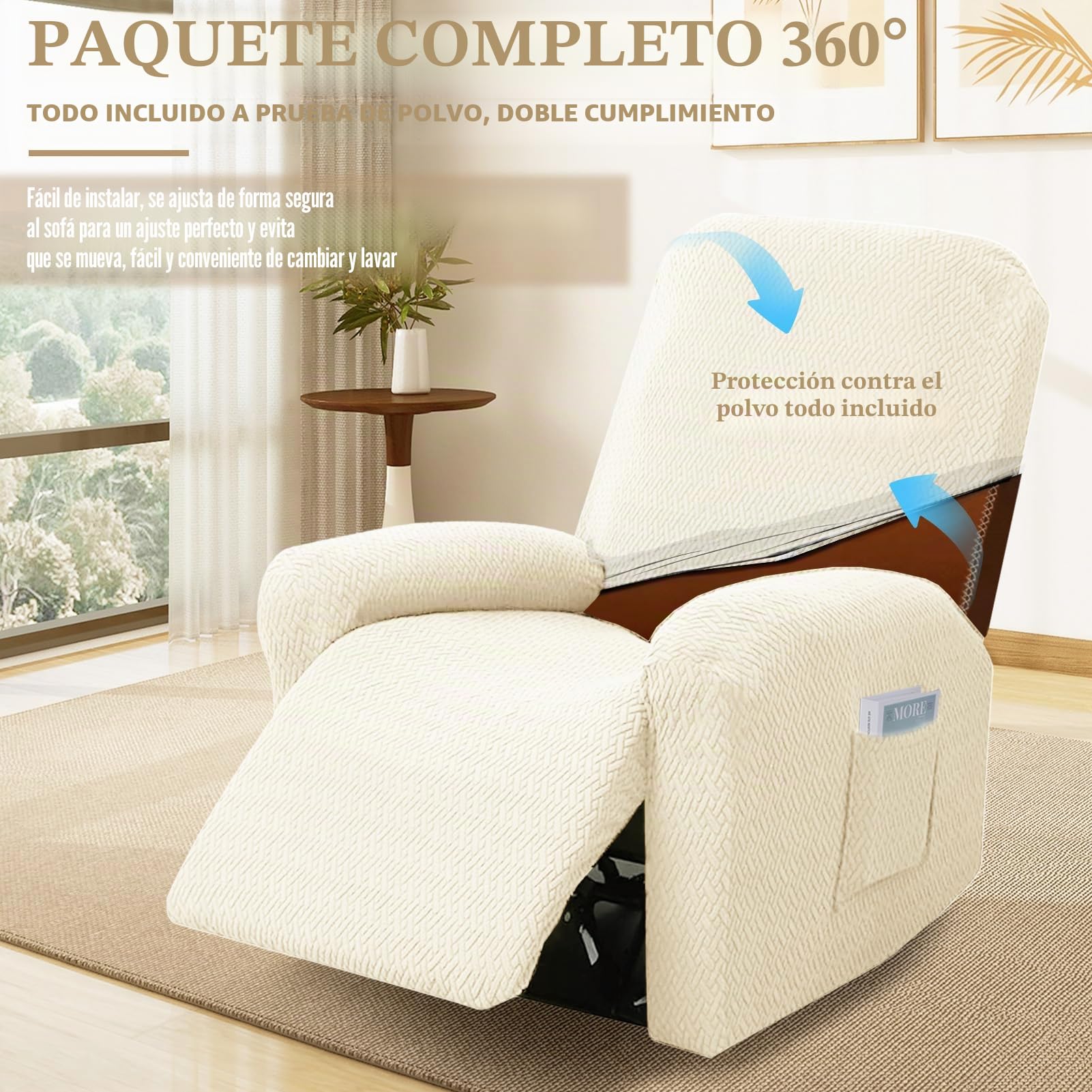 Funda para sillón de 4 Piezas, Funda elástica con Bolsillos para sillón Relax de 1 Plaza, Funda Protectora para sillones de televisión y sillones Relax, Antideslizante