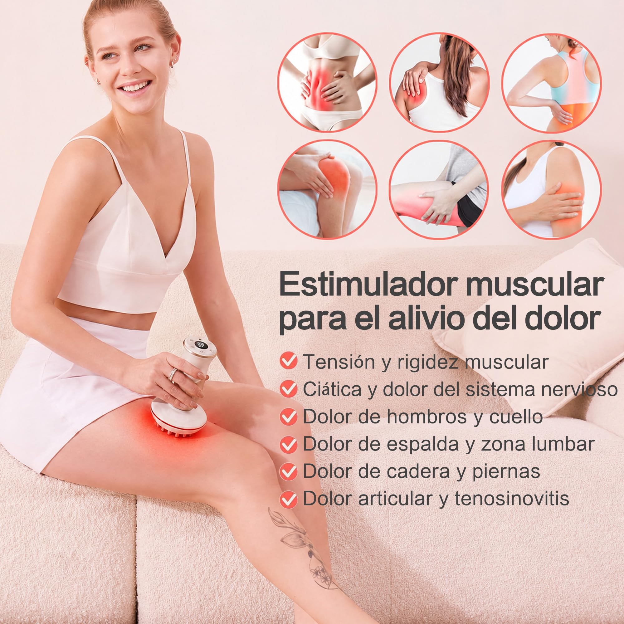 Masajeador Anticelulítico Masajeador de Drenaje Linfático Eléctrico Unisex para Cintura, Vientre, Brazos, Glúteos y Piernas, Dispositivo de Vibración de EMS de Calorcon 45 Niveles luz Roja
