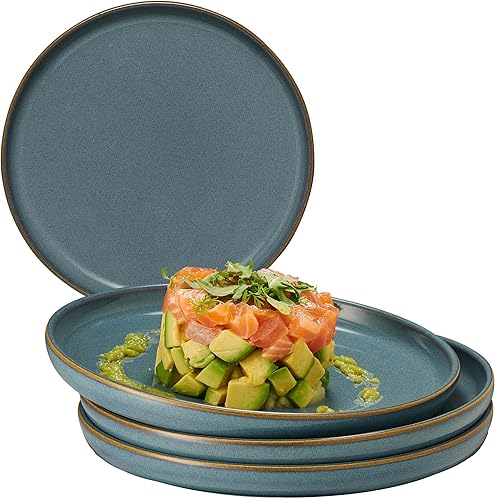 B BRILLIANT - Juego de 4 platos llanos de cerámica portuguesa con borde elevado, diseño moderno y simple de cerámica artesanal, apto para horno y