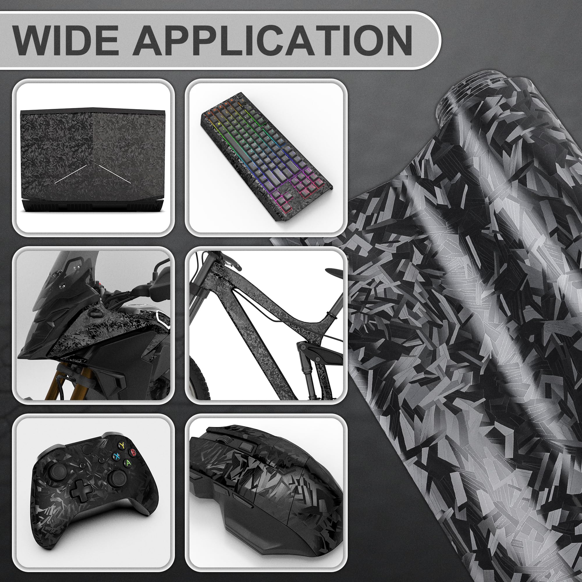 Lypumso PET鍛造カーボンファイバービニールラップ、光沢のある自動車用ビニールフィルム、エアリリーステクノロジー、車両デカールDIYインテリアエクステリアデコレーション(3Dブラック鍛造、1フィート×5フィート)