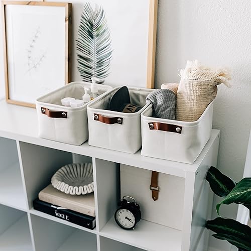 Miniatura 4 de OrganiHaus - Canastas de almacenamiento de tela para estantes y armarios, pequeñas, de 12 x 8 pulgadas, rectangulares, de lona, organizadoras, color