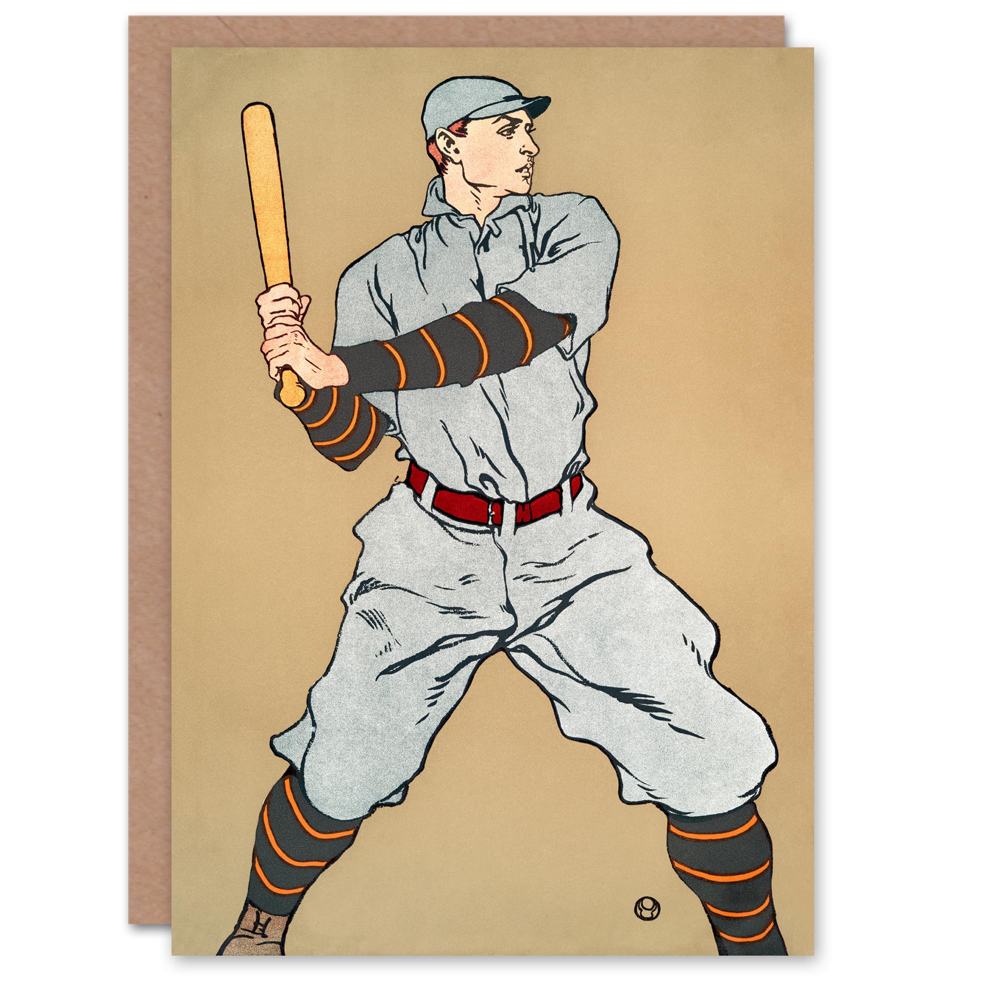 Artery8 Edward Penfield Art Card Vintage Baseball Player Drawing