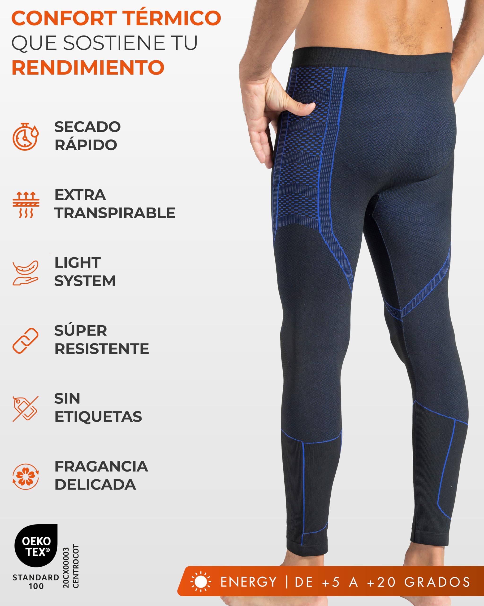 Risalti Leggings Térmicos Hombre Invierno Energy - Mallas Running Hombre Transpirables Elásticos, Ropa Termica Hombre en Microfibra, Mallas Termicas Hombre sin Costuras - Made in Italy