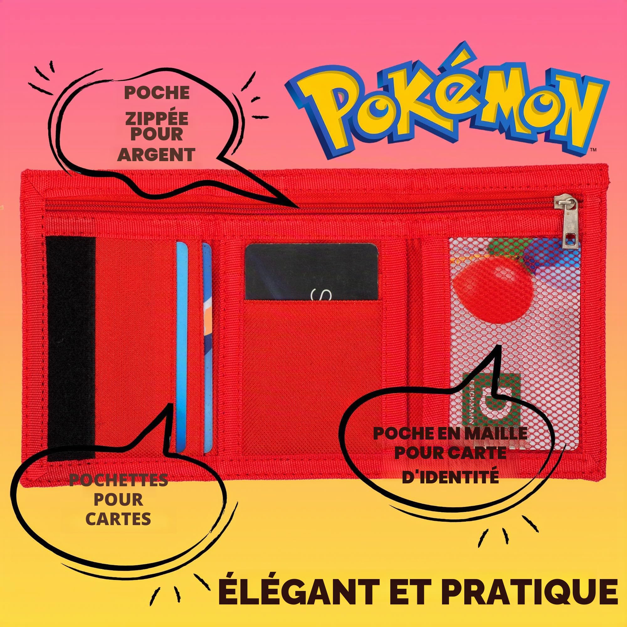 Pokémon – Portefeuille personnalisé pour enfants – Cadeau parfait pour les enfants – Design durable et amusant pour garçons et filles, Rouge