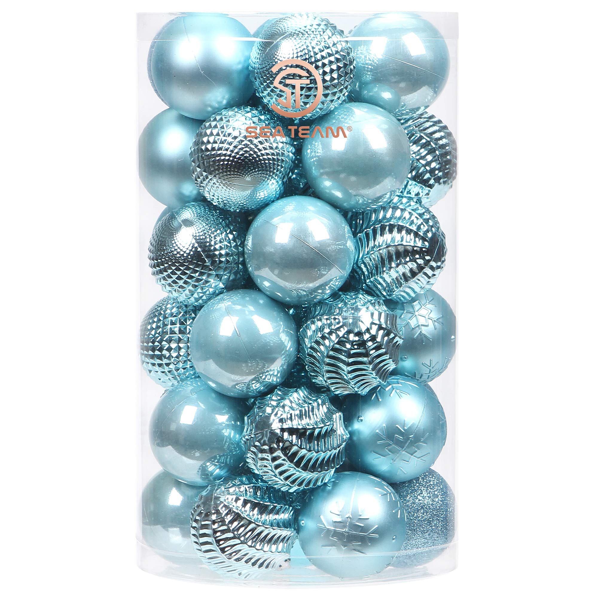 Sea Team Babyblue 41-Pack Christmas Ball Ornaments With Strings, 60Mm/2.36" Medium Size Baubles, Shatterproof Plastic Christmas Bulbs, Hanging Decorations For Xmas Tree, Holiday, Wedding, Party, Baby Blue