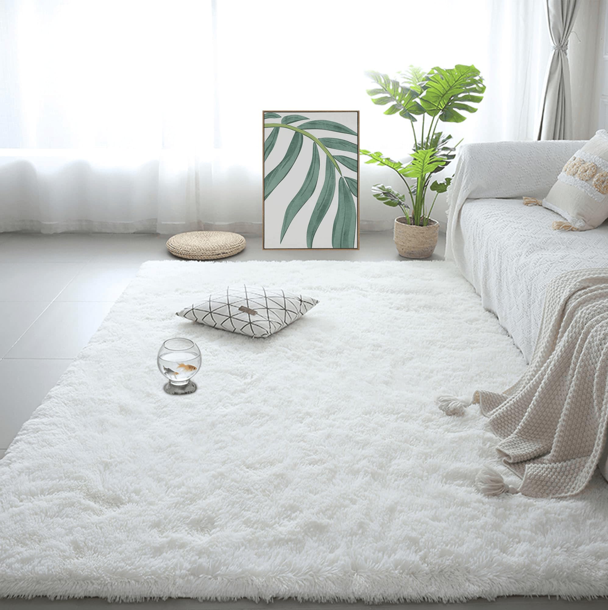 Tapis de salon moelleux 170x250 cm grand confort blanc lavable