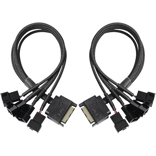 SATA to 3 Pin 4 Pin Fan Adapter,15pin SATA to 4 x 3 pin / 4 Pin 12V PC Case Fan Splitter Extension Power Cable Adapter-28cm-2pcs