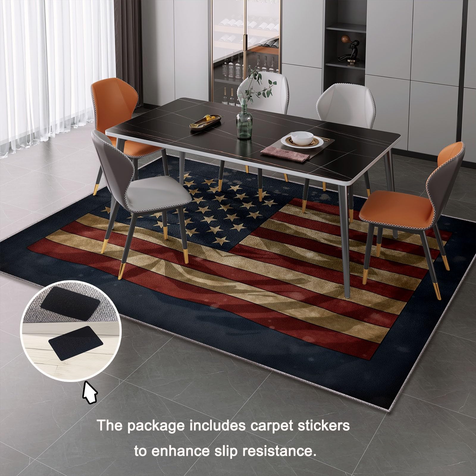 Generico Tappeto floreale 160 x 230 cm, Lavabile Comoda Resistente Tappeto con Retrò Bandiera Americana motivo - Grigio Scuro Tappeti a pelo basso per camera da letto soggiorno corridoio