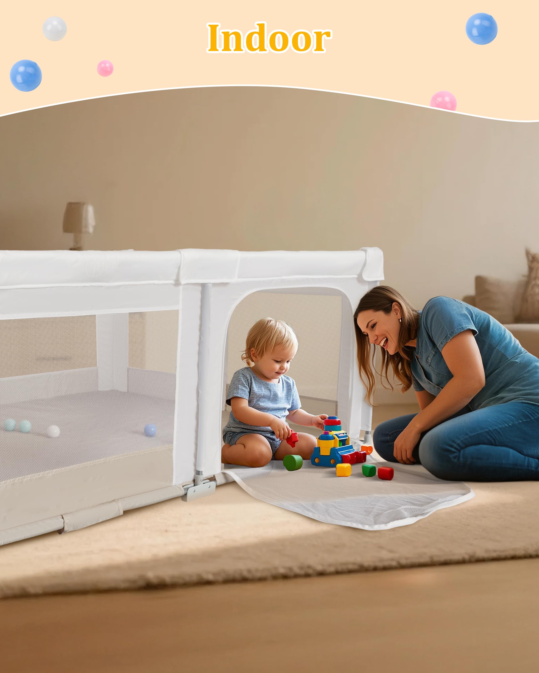 Grand Parc Pliable pour Bebe et Tout-petits:180x150x75cm pour l'intérieur et l'extérieur,Avec 20 Balles Océaniques,1 Panier de Basket,4 Poignées et 1 Sac de Transport - Espace de Jeu Idéal pour Enfant