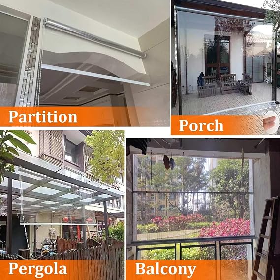 Outdoor Clear Roller Blinds,Transparent Waterproof Roll Up Blind Shade,PVC Clear Shades Rainproof Curtains for Bedrooms,Bathroom,Cordless,Easy to Instal,W 16-80,H 20-135(16x20in)