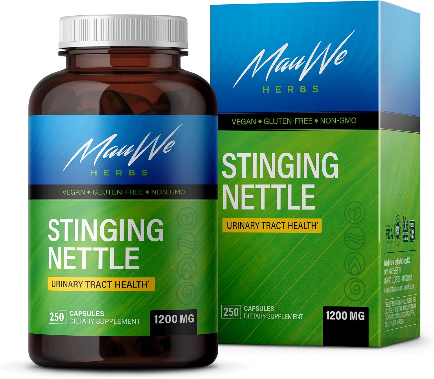 MAUWE HERBS Stinging Nettle Root Capsules - Organic Nettle Root Supplement - Urtica Dioica Herb Powder 1200 mg - 250 Capsules