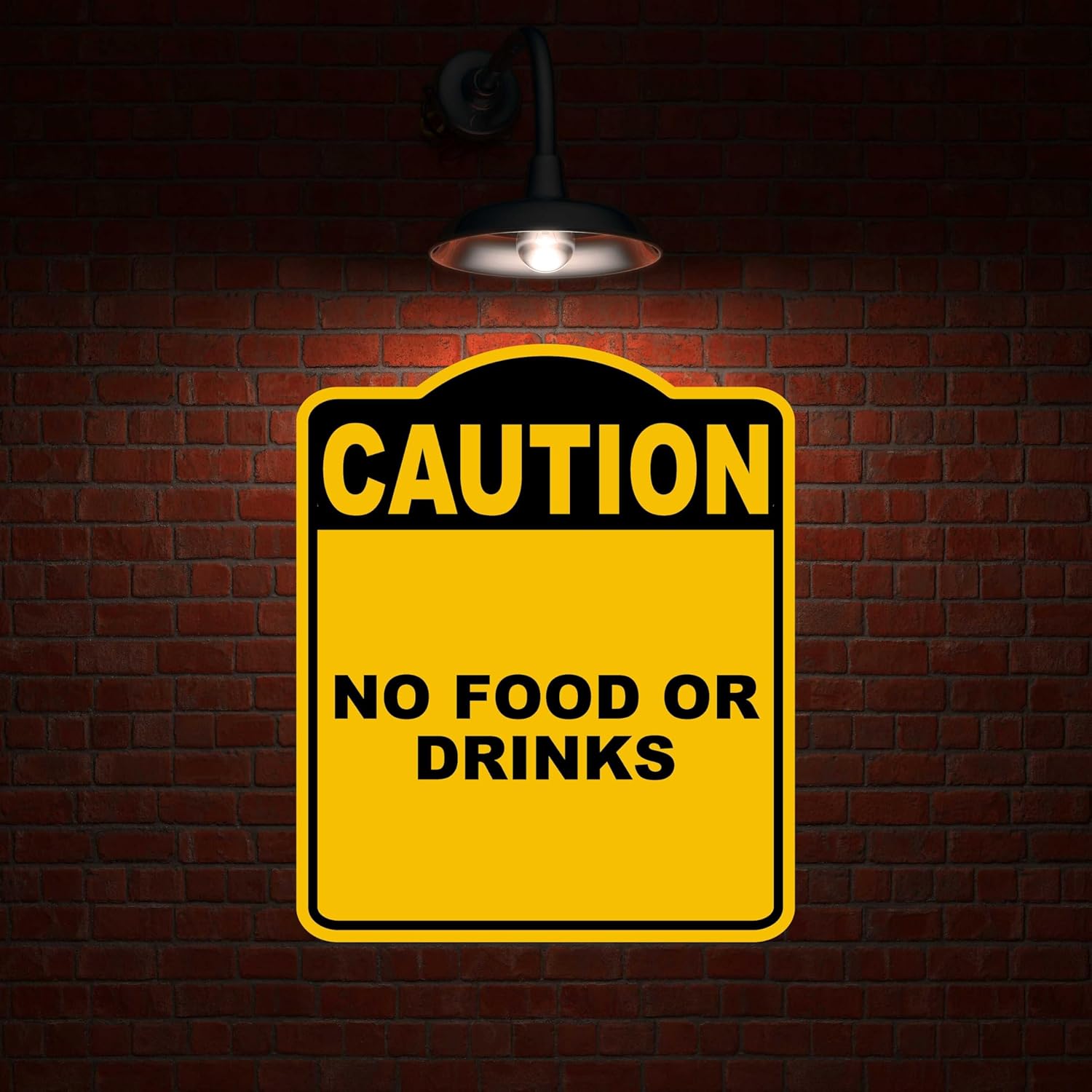 NO FOOD OR DRINKS Caution Yellow Black Aluminum Composite Sign 20 x 24 inches