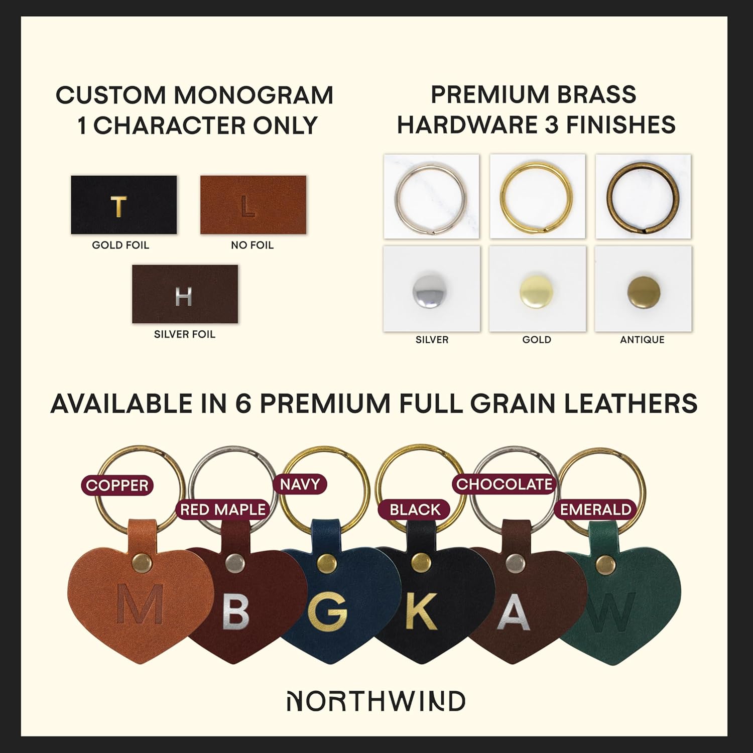 Northwind Personalized Leather Keychain – Custom Full Grain Key Ring Fob – Handmade in USA Gift for Men, Women and Couples - Image 2