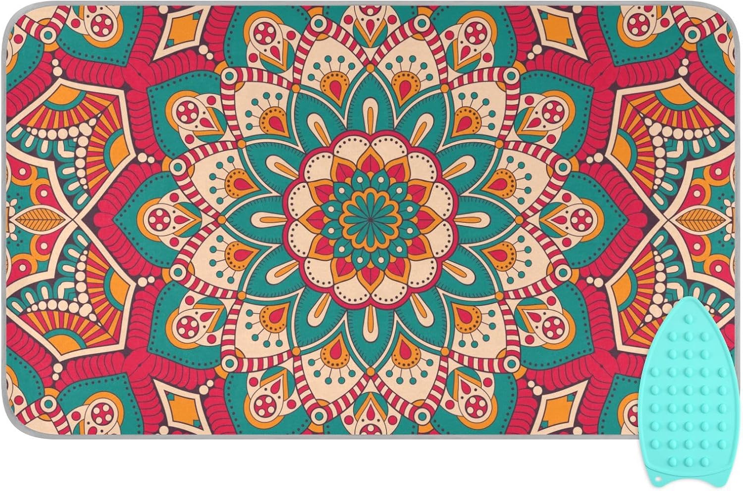 Ironing Mat Pad for Table Portable Travel Iron Blanket Ironing Board Covers Pressing Mat Heat Press Pads 27.6x47.2Inches Boho Retro Green Red