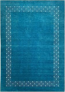 Gabbeh Teppich 100% Wolle Gold Orientteppich Handgewebt Brücke AC5 (Blau, 120X180 cm)