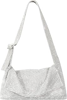 ALOLBAG Rhinestone Shoulder Bag for Women Large Evening Bags Girls Shiny Evening Purses Chic Shoulder Purse (Silver)