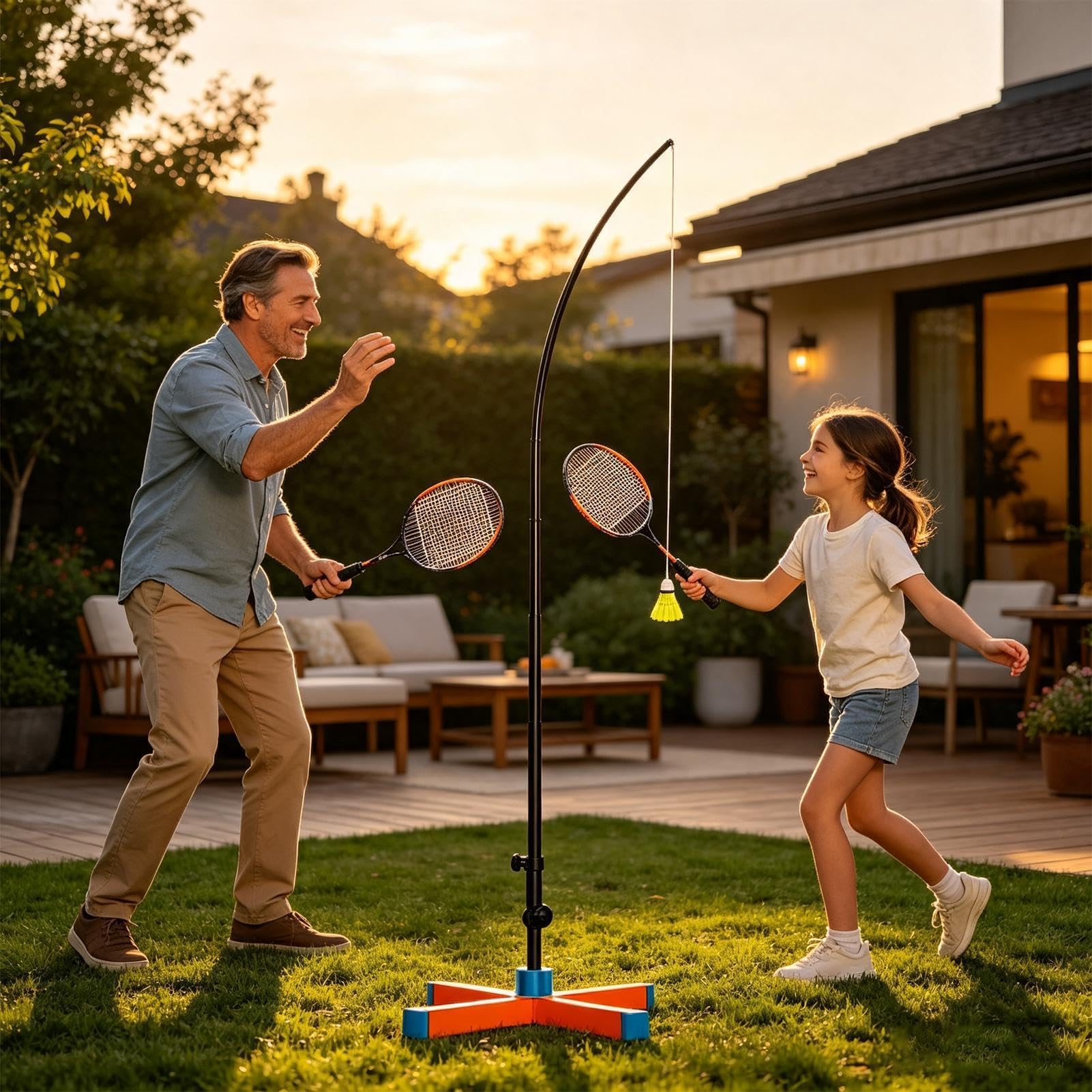 Allenatore Da Badminton Portatile Pieghevole Con Rimbalzo Automatico | Allenatore Singolo Di Badminton Per Donne Uomini Ragazzi Uso Interno Esterno Casa E Giardino