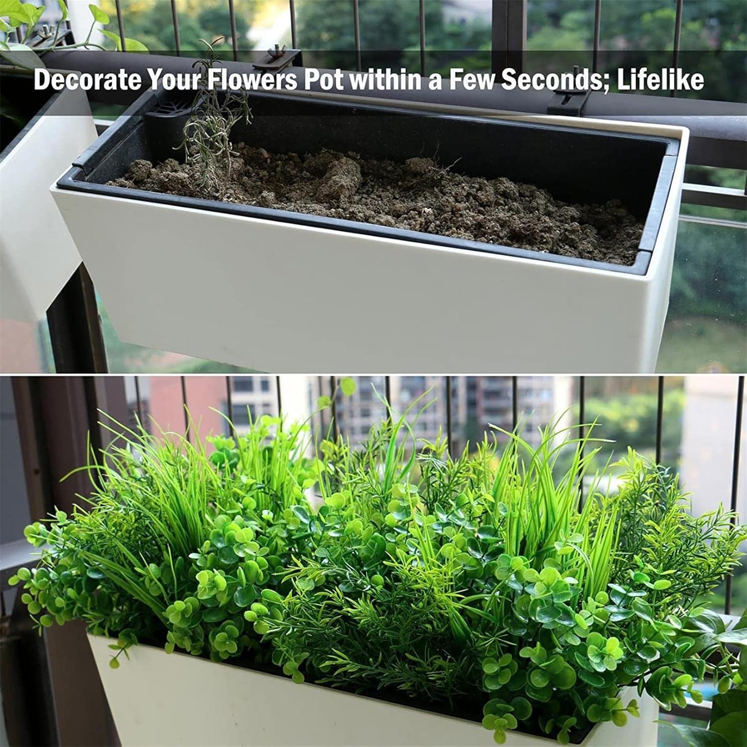 18PCS Outdoor Artificial Faux Plants Spring Summer Decorations, UV Resistant Bulk Realistic Fake Bushes Grass Eucalyptus Outside Plastic Greenery Shrubs for Front Porch Patio Window Box