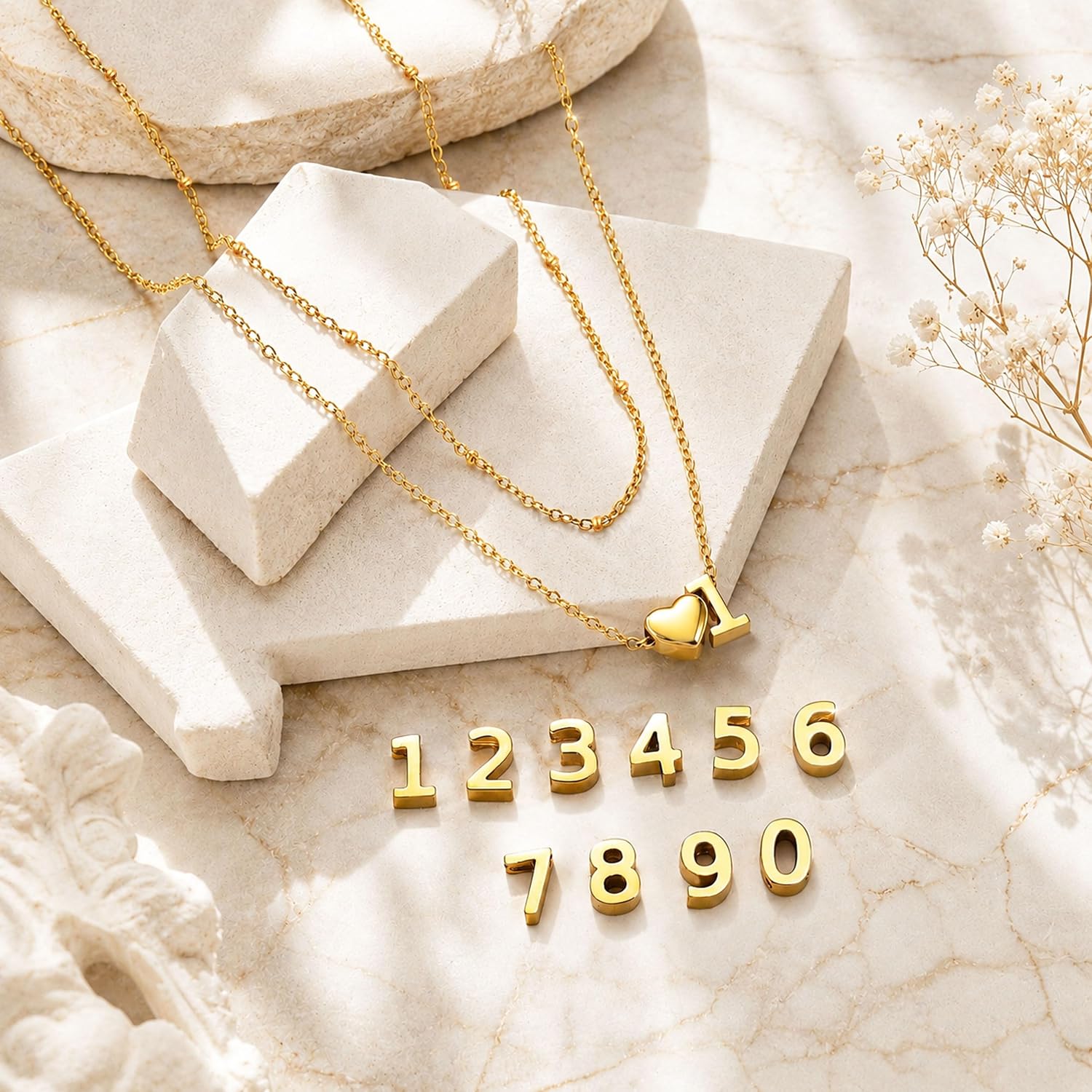 Number Necklace for Women 14K Gold Plated Layered Chain
