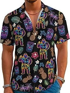 Funny Hawaiian Shirts for Men Retro Button Down Short Sleeve Summer Beach Aloha Shirts Holiday Theme Party Shirt