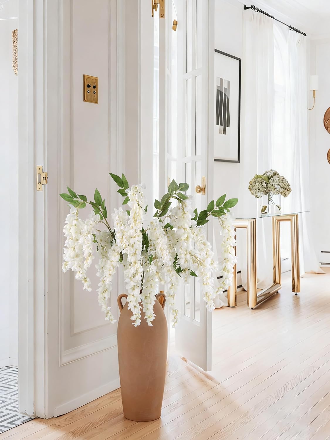 IPOPU 3.9FT Wisteria Artificial Flowers, 4PCS Wisteria Hanging Flowers, Silk White Flower with Long Stem for Tall Vase Filling Wedding Wall Backdrop Centerpieces Home Decoration (White) - Image 5