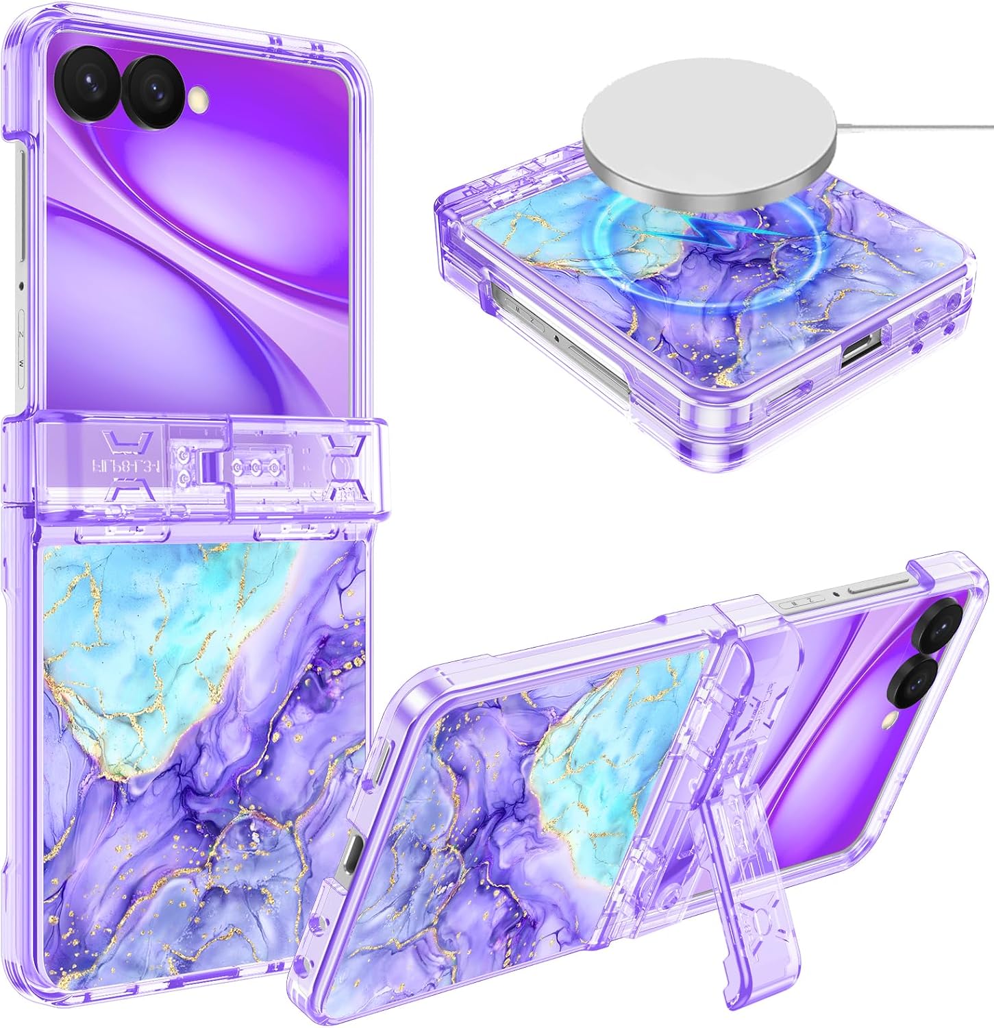 for Galaxy Z Flip 8 Case,[Compatible with MagSafe][Built-in Screen Protector][Kickstand],Hard PC Hinge Protection Slim Fit Shockproof Girls Case for Samsung Galaxy Z Flip 8,Purple Marble