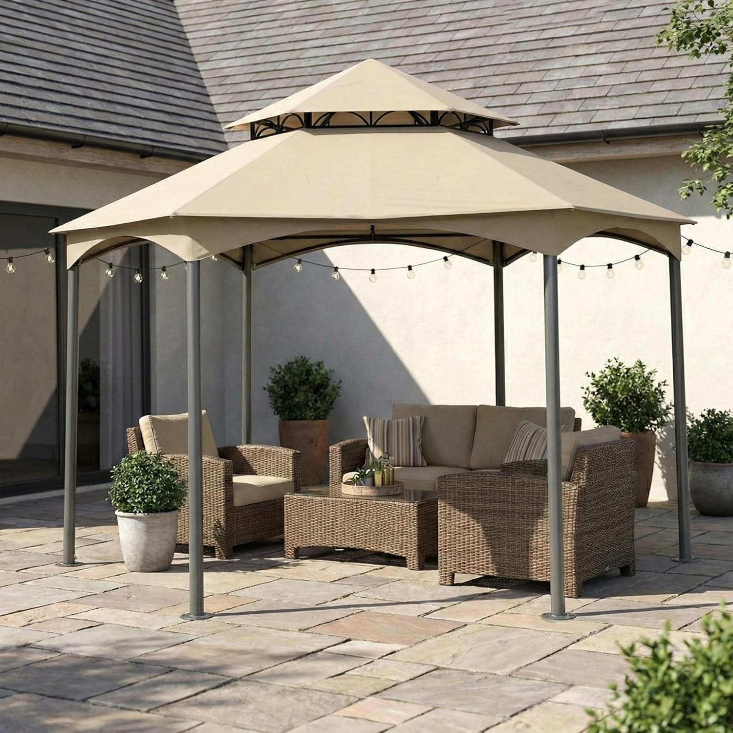 Garden Winds Durable 350 Replacement Canopy Top Compatible with Southbay Hexagon 12’ x 12’ Gazebo Models L-GZ793PST-A, A111005500 - Beige