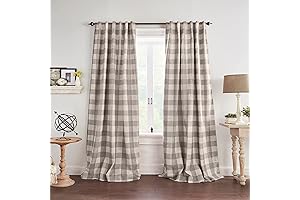 Farmhouse Living Room Curtains - Grey, Buffalo Check Drapes with Rod Pocket Tabs