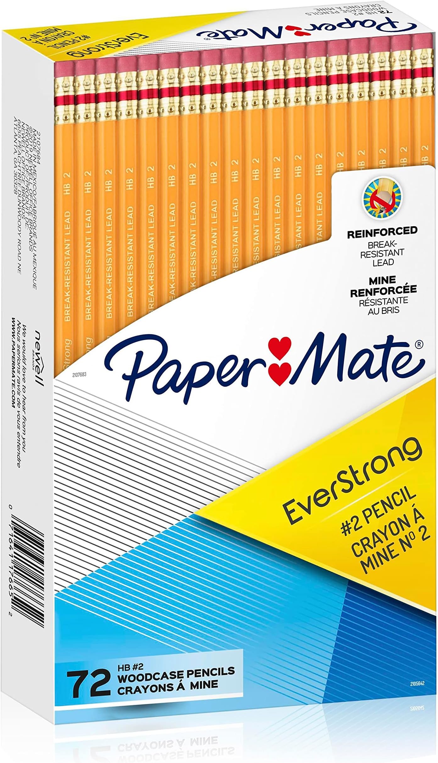 Paper Mate EverStrong #2 Pencils, Reinforced, Break-Resistant Lead When Writing, 72-Count