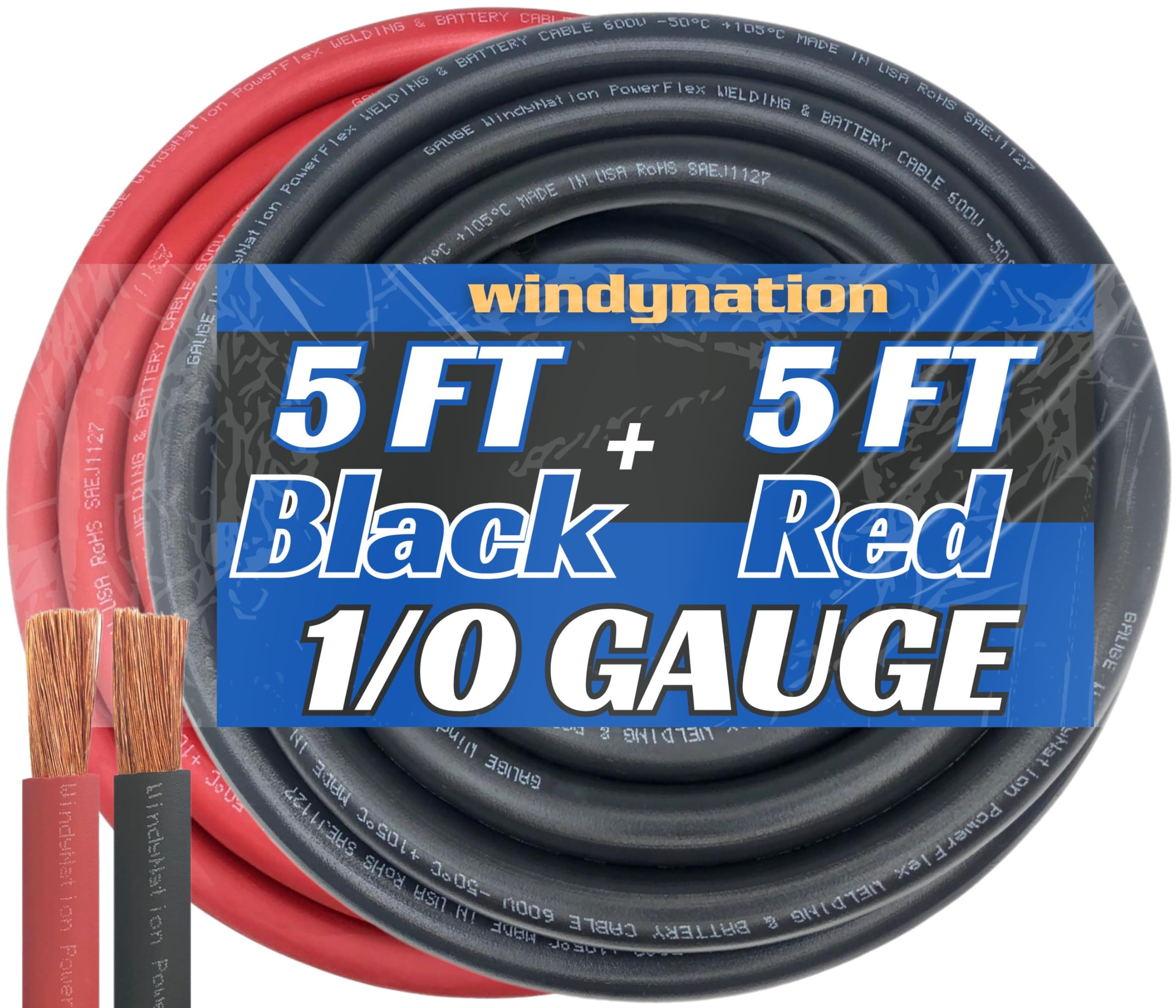 4/0 Gauge Pure Copper Welding/Battery Cable – 10 Ft Black & 10 Ft Red, Ultra Flexible, Made In USA