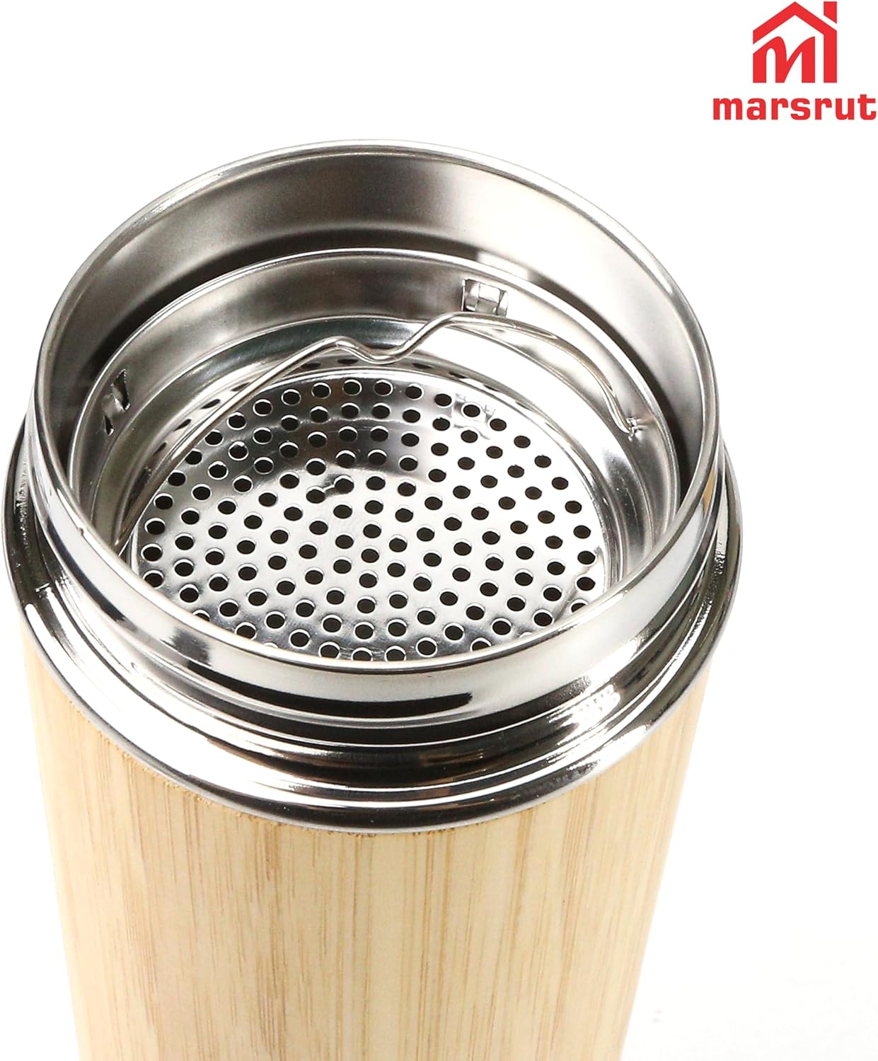 Bamboo Tea Infuser, Insulated Water Bottle, 17oz Reusable Travel Mug, Leak Proof Tumbler, Double-walled Stainless Steel Cup with Lid Keeps Hot & Cold Drinks Beverages, for Loose Tea, Coffee, Gift Set - Image 3