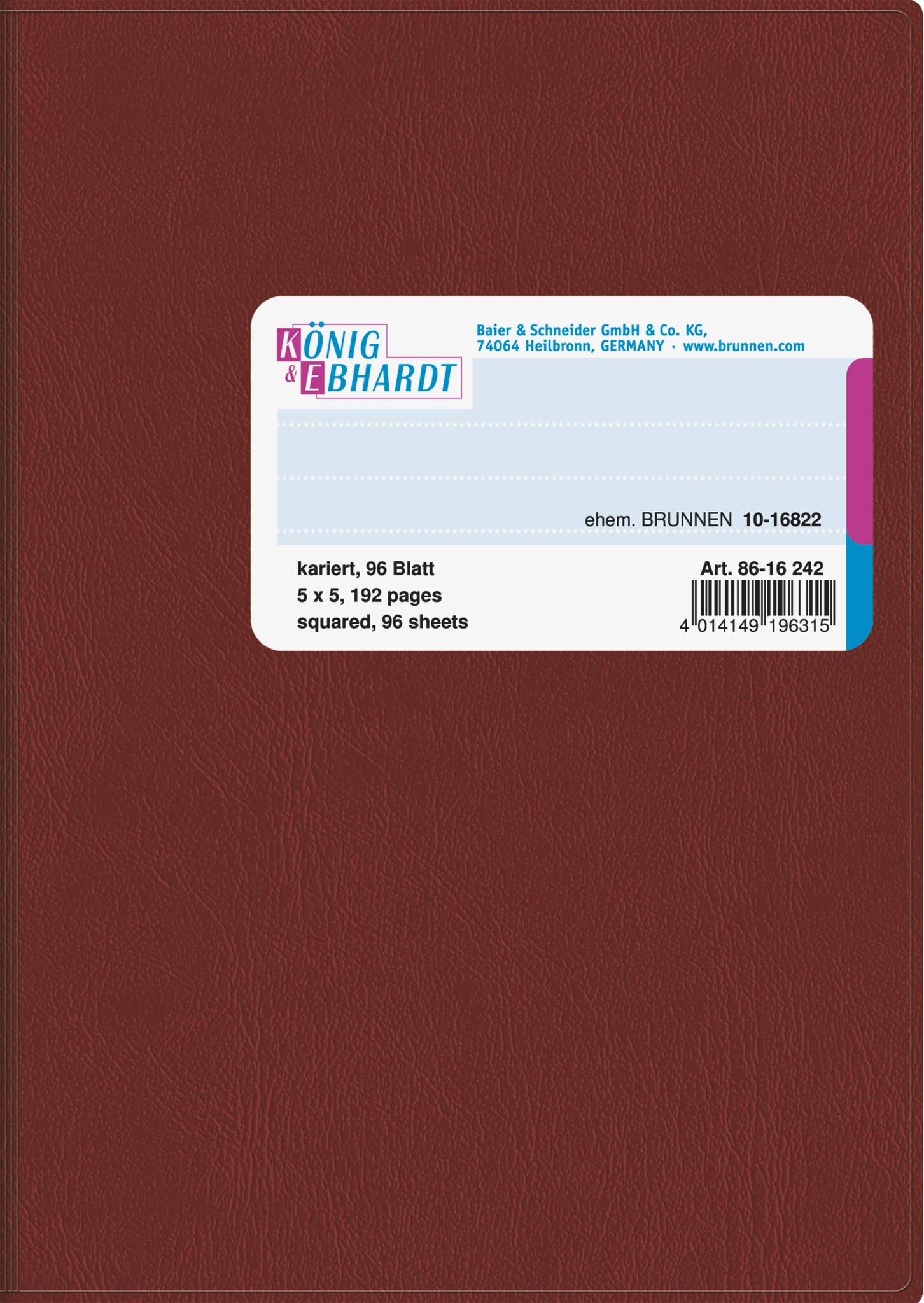 König & Ebhardt 8616242 Geschäftsbuch A6, Kariert, Rot