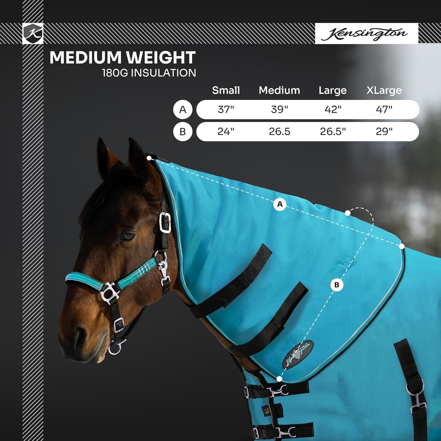 Kensington Horse Neck Warmer - (180g Fill) Midweight - 1200D Ripstop - Waterproof, Breathable - Winter Turnout Protection for Horse: Size Medium Color Atlantis (Printed)