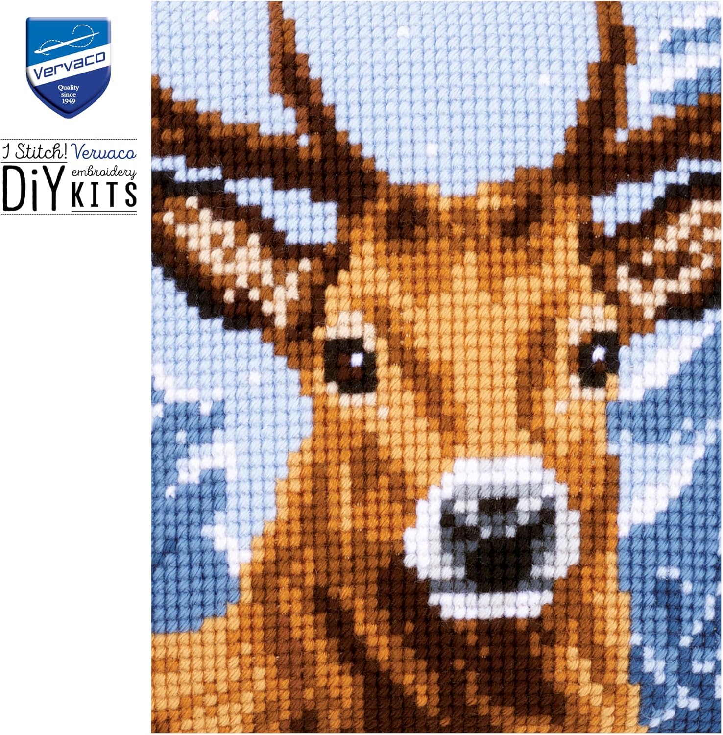 Vervaco Cross Stitch Embroidery Kits Pillow Front for Self-Embroidery with Pattern on 100% Cotton and Thread, 15,75 x Inches - 40 cm, Deer