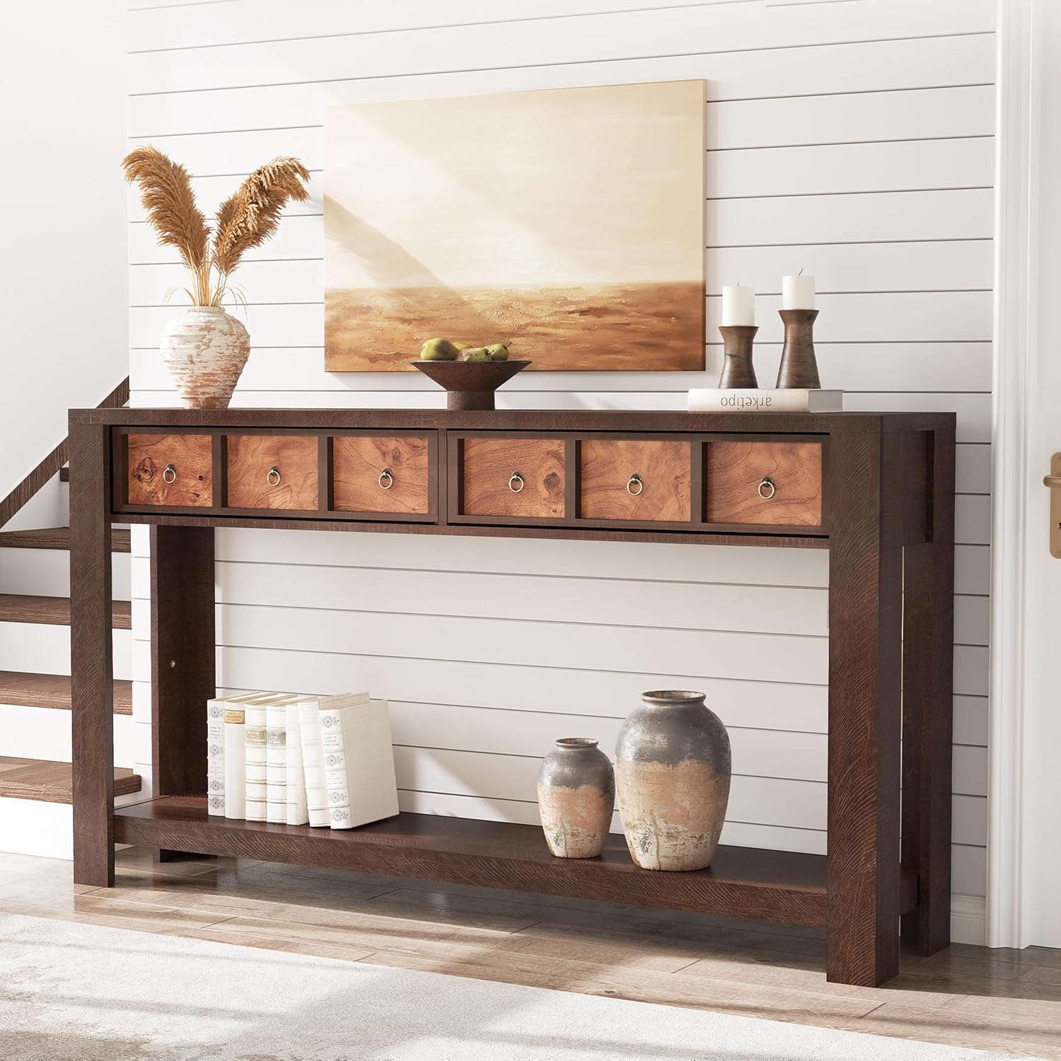 Garvee 59 in Long Console Table, Wooden Entryway Table with 2 Drawers