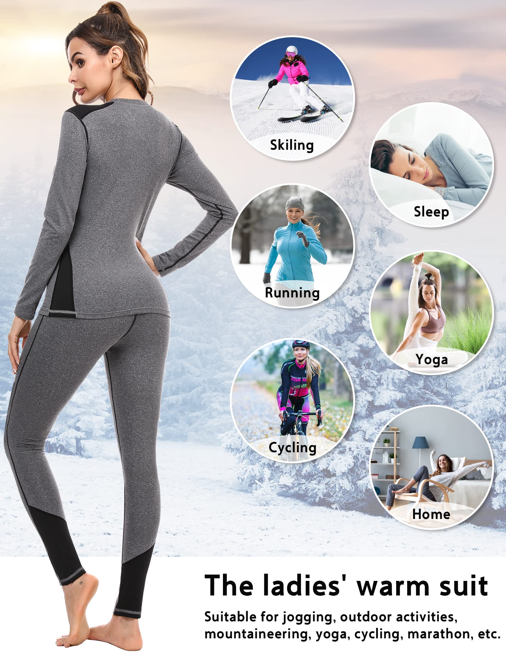 Terecey Ensembles Thermiques Femme sous-Vêtement Thermique Femme Chaud Haut Manches Longues et Pantalon Chaud Leggings Ski Hiver